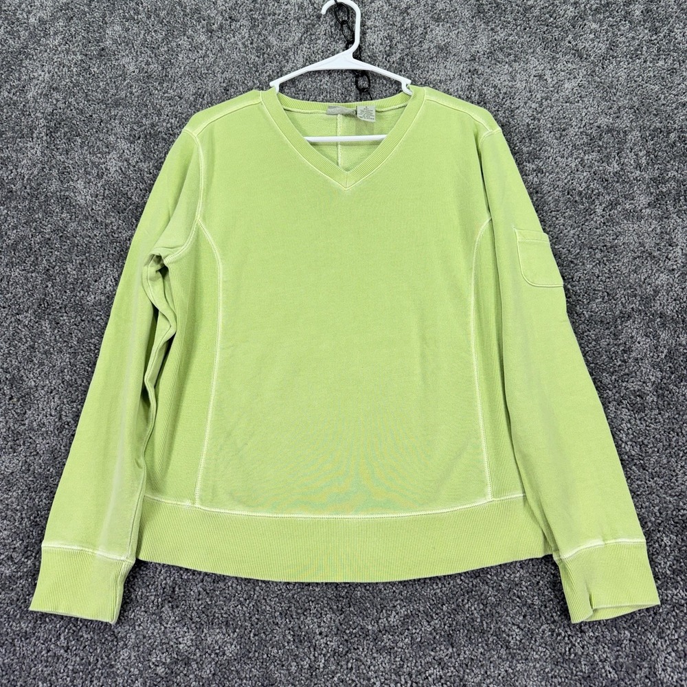 FieldGear Shirt Womens Small Green Long Sleeve V Neck Pocket Stretch Mid Weight